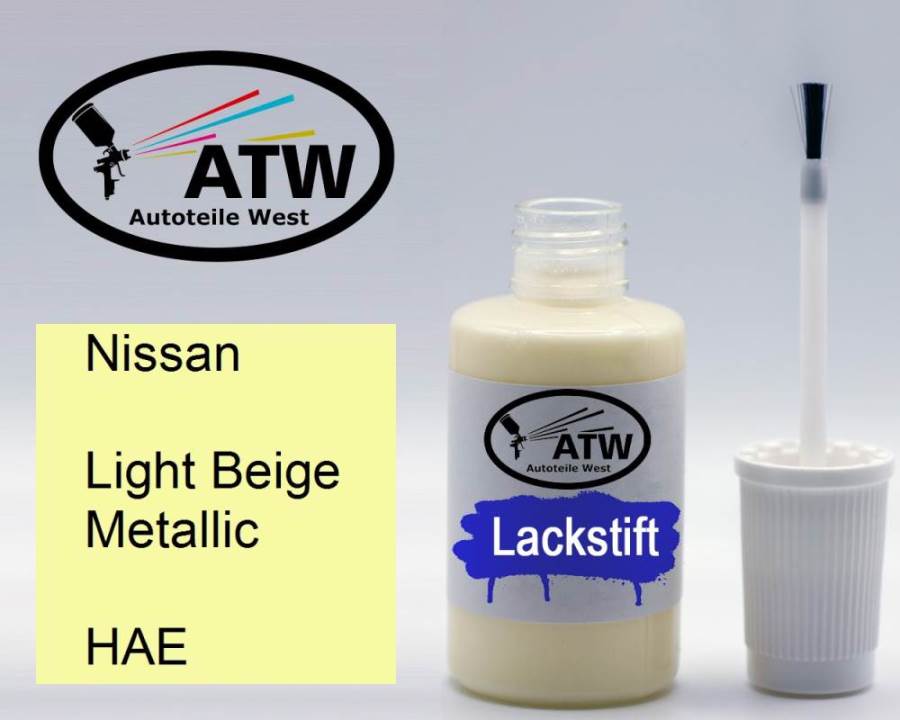 Nissan, Light Beige Metallic, HAE: 20ml Lackstift, von ATW Autoteile West.